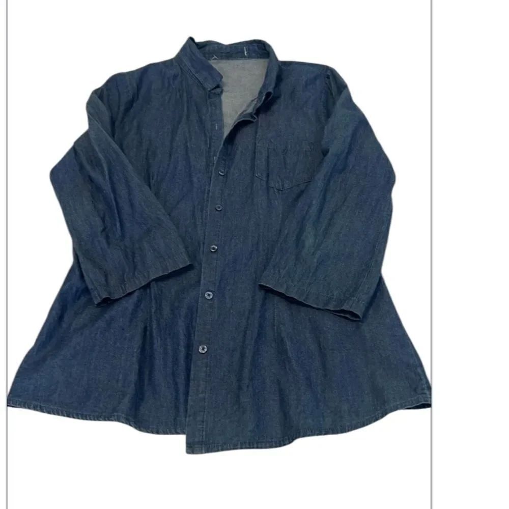 One jeanswear junior szXL denim button front adjustable sleeve elastic back EUC